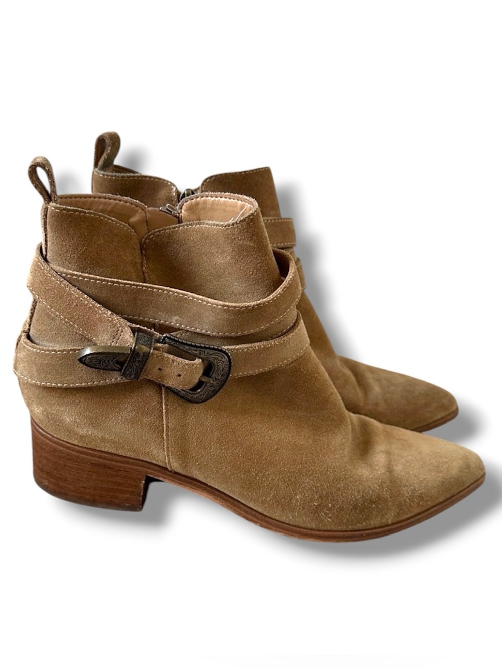 Marc Fisher Yandi Concho Taupe Suede Leather Pointed Ankle Boots Women’s Size 7